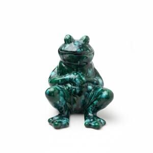 Large Vintage Ceramic Malachite Frog Figurine Green 8" Sculpture Home Decor